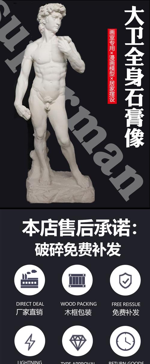 大卫石膏像全身大卫全身像画室装饰摆件美术雕塑摆素描石膏全身像