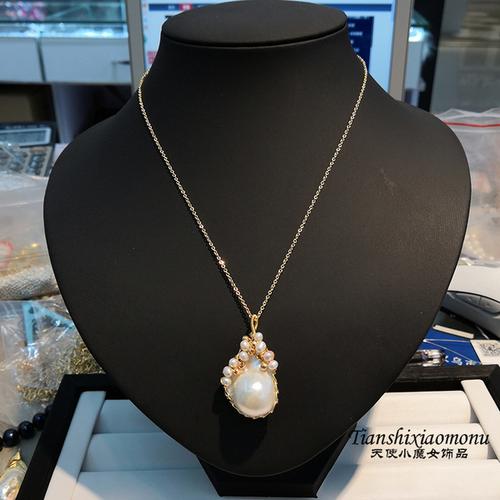 购客异形大巴洛克天然珍珠锁骨链女手作18k绕线丝短款 吊坠项链毛衣链