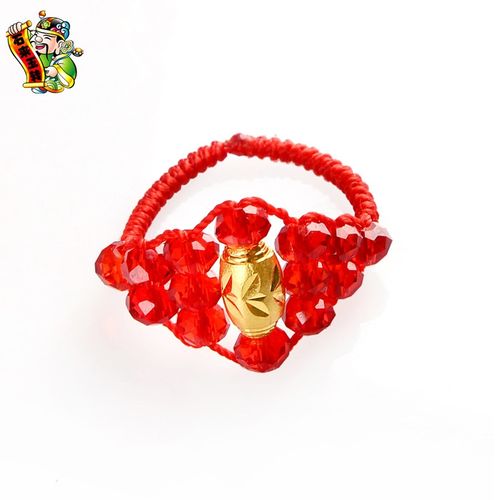 本命年红绳戒指 水晶转运珠戒指女 手工串珠戒指 diy材料包送教程