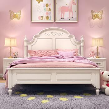 松卡拉欧式公主床少女梦幻135白色18米15实木床美式儿童床女孩单人