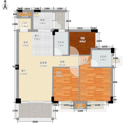 盛世名门3室0厅2卫1厨88.00㎡户型图