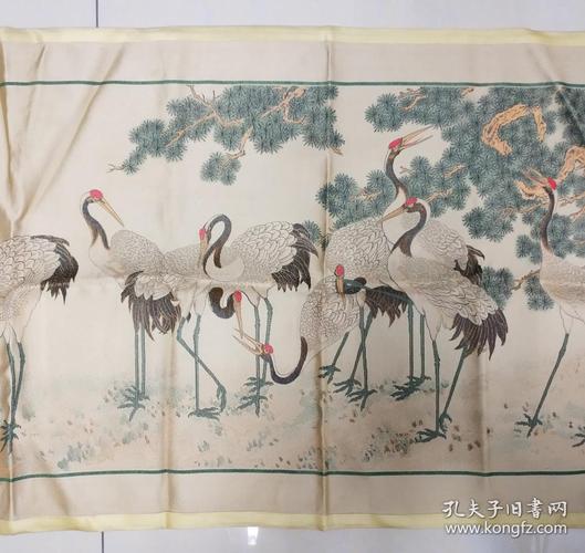 精品丝织画:《松龄鹤寿一九五九年陈之佛》100*42(cm)
