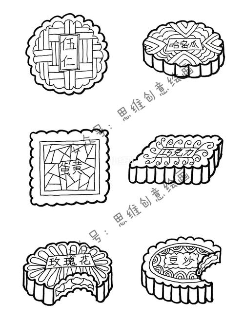 简笔画  线描画  素材|好吃的月饼_月饼_简笔画_铅笔
