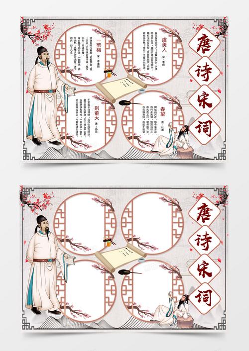 中国风国学经典唐诗宋词手抄报word模板
