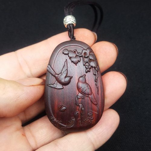 小叶紫檀红木吊坠喜上眉梢男女士开运梅花双喜临门情侣吉祥物项链