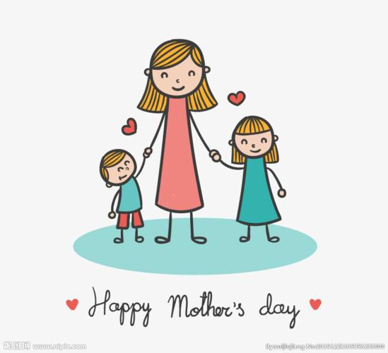 卡通母亲和孩子