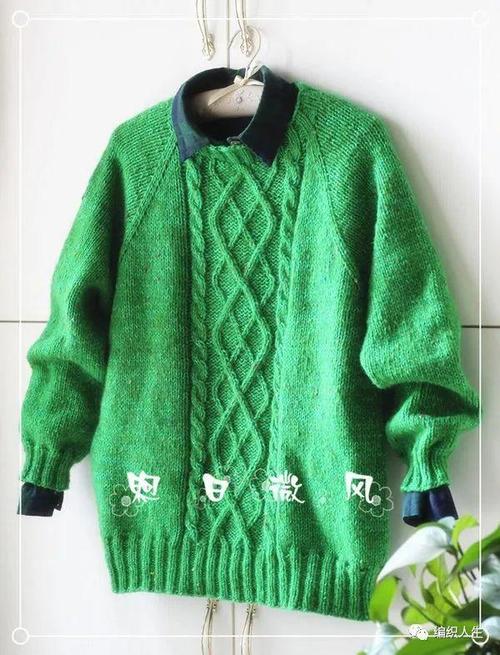 若菱百搭经典款翠绿色插肩套头毛衣有编织图解