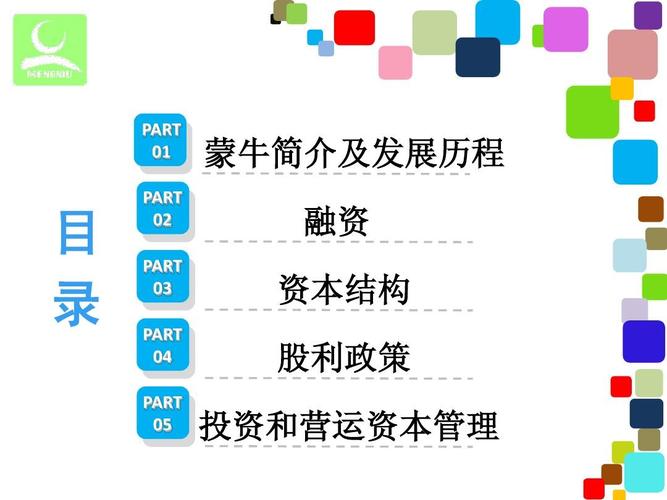 part 01 蒙牛简介及发展历程 目 录 part 02 part 03 融资 资本结构