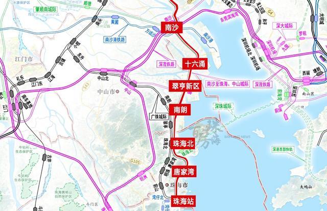 在珠海方面,南沙至珠海中山城际(广州地铁18号线南延线)在珠海设置3