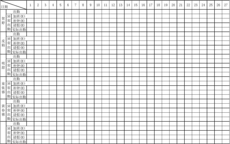 免费文档 所有分类 表格/模板 表格类模板 考勤表(可打印) 路绱私享会