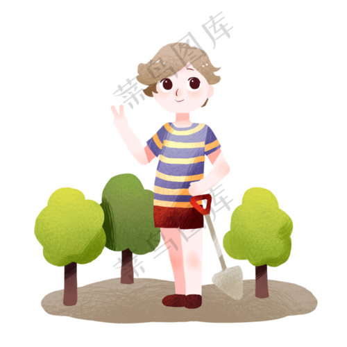 植树节种树的小男孩插画2000x2000dpi300psd模版下载
