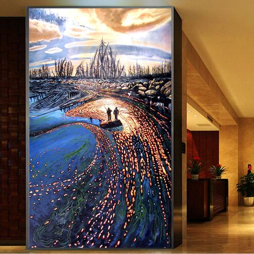 欧式立体油画 城市夜景装饰壁画定制无纺布壁纸 玄关艺术背景墙纸