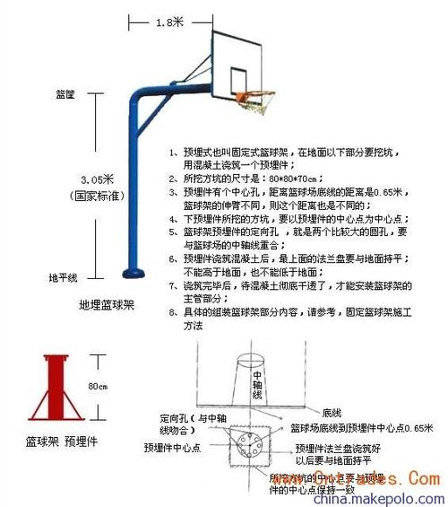 广鑫体器直销165篮球架,预埋式固定篮球架,地埋圆管篮球架图片_4