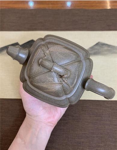 高其方紫砂壶作品|原矿青段泥四方竹鼎壶750cc手工
