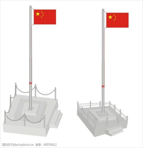 旗帜旗杆旗台台阶矢量图