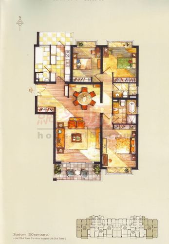 嘉里华庭二期 3栋单元01 09 三房两厅 户型图