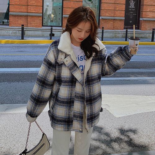 2021年流行棉服款式,2021年新款棉服女 韩都衣舍秋冬季工装羊羔毛外套女装2021年新款棉服
