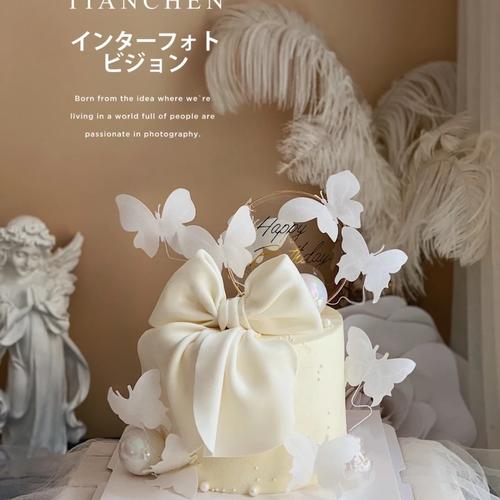 唯美蝴蝶结裙摆送女生朋友闺蜜动物奶油生日蛋糕广州深圳同城配送