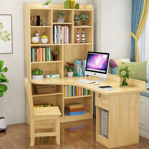 桌柜一体转角带拐角的书柜书桌加书架组合小户型省空间简约家用