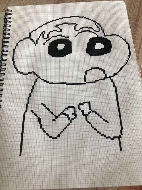 蜡笔小新,格子简笔画, 涂色很快,画贼慢, 哎_格子_简笔画_蜡笔小新