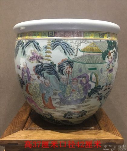 粉彩山水人物故事卷缸