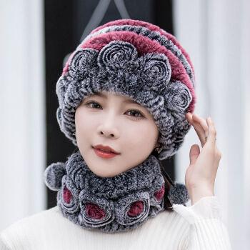 靓女街新品女士帽子冬款骑车帽子女冬季獭仿兔毛帽子围脖套装秋冬天中