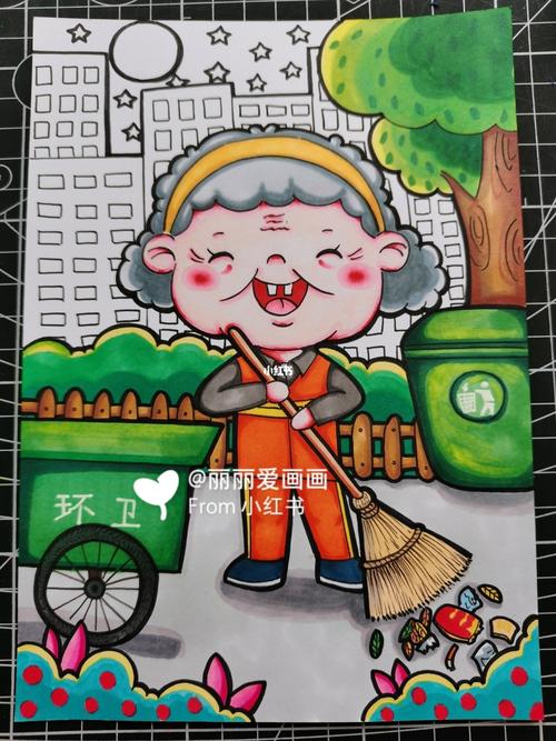 儿童画|五一主题 |《劳动最光荣》|附线稿图_儿童画_马克笔_线稿_诚信