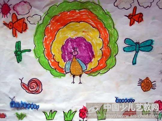 儿童画-美丽的孔雀-《少儿画苑》第18届国际少儿书画大赛获奖作品