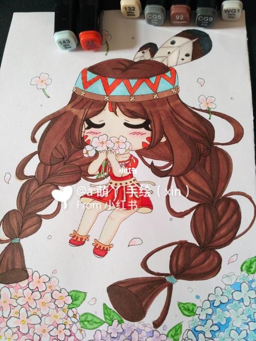 迷你世界q版人物手绘画线稿原创妮妮上色_绘画_迷你_手绘_简笔画_马克