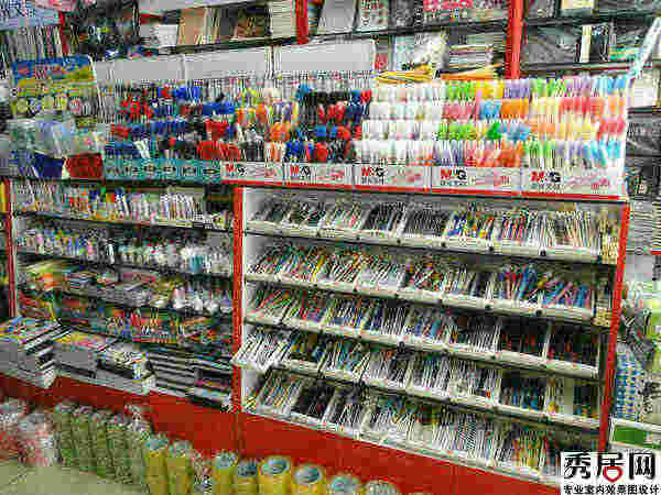 文具店精品货架材质尺寸装修效果图 6款便利店文具展示架摆放设计图片