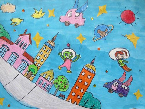 儿童科幻画图片,我想象中的未来世界