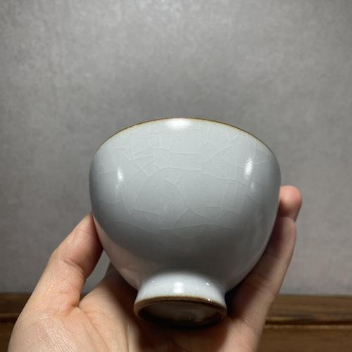 善窑厂李善明汝窑汝瓷鸡心杯一代月白珍藏款善款开片早期柴烧作品