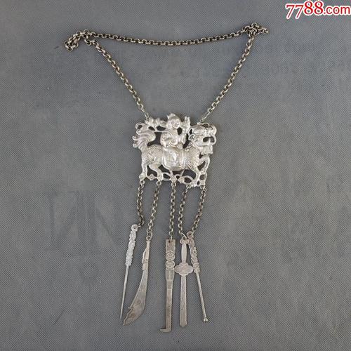 老银锁麒麟送子古代银锁百家锁_银锁/银项链_古玩杂项