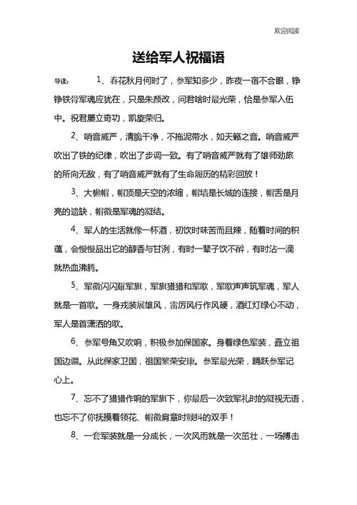 送给军人祝福语.docx 14页