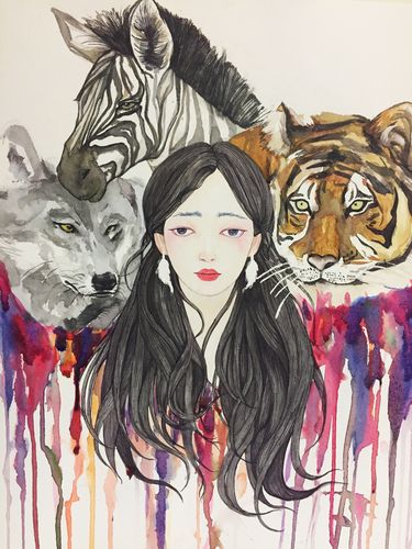 娜娜酱的绘画 水彩动物与人|插画|插画习作|娜娜酱
