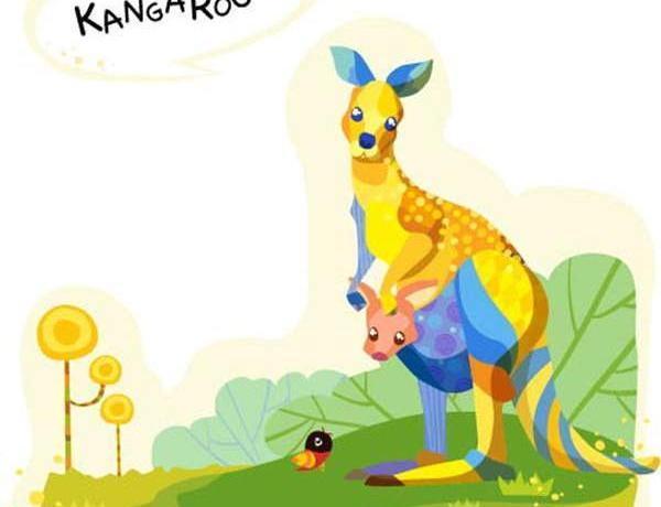 澳洲背景画背景素材草地草原插画袋鼠动漫 卡通袋鼠 袋鼠 澳大利亚