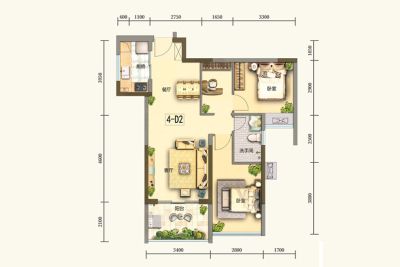 华晖·云门4栋d户型 3室2厅1卫 建筑面积:71.00㎡
