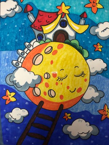 儿童画《月球》_儿童画_樱花季_马克笔_暖春樱花季_文化_绘画