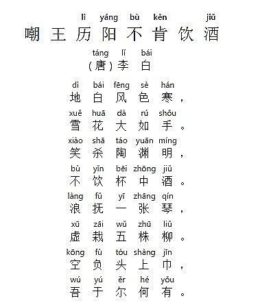 古诗嘲王历阳不肯饮酒李白地白风色寒雪花大如手