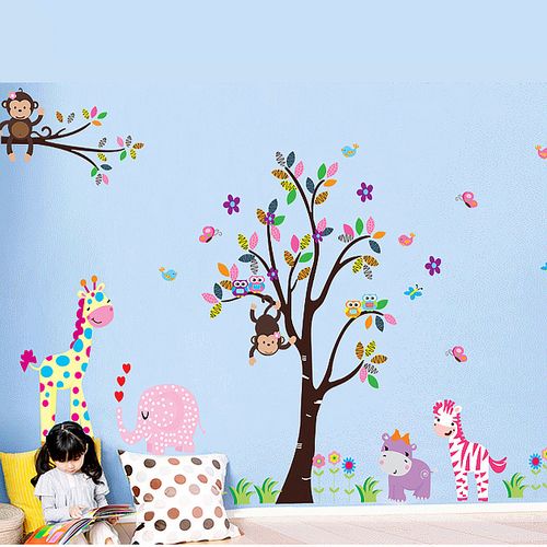 湖州other其他童房间装饰品幼儿园墙面背景墙壁画卡通贴画大树动物墙