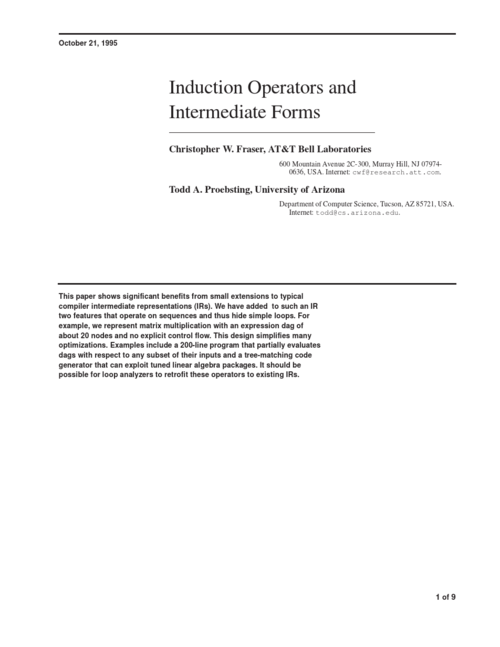 induction operators and intermediate forms