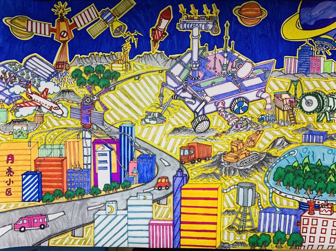 科幻画:《月亮新城的建设》-少年问天-太空集结号