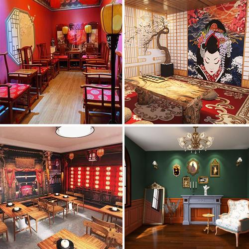 中式古风自拍馆壁纸民国风日式剧本杀墙纸恐怖密室逃脱轰趴馆壁画