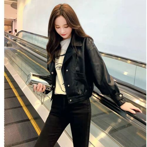 皮衣女春装2021年新款爆款小个子短款机车皮夹克韩版