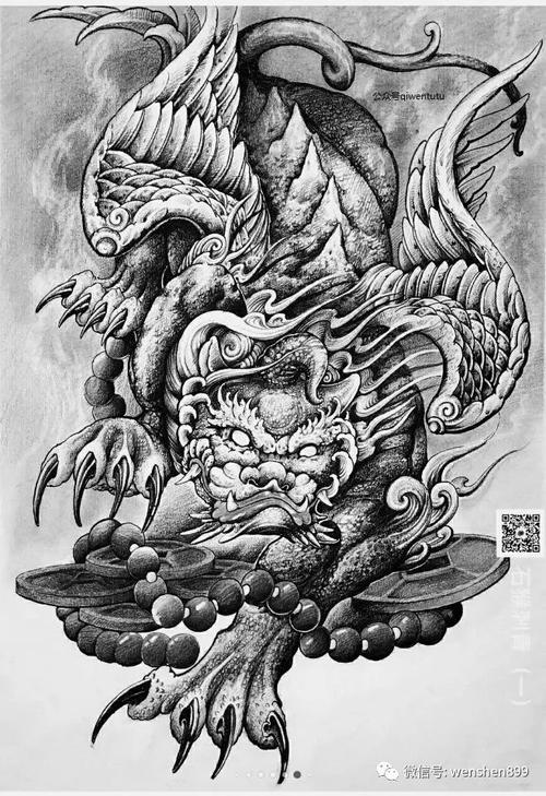 纹身手稿 貔貅纹身 招财纹身素材 貔貅纹身图案