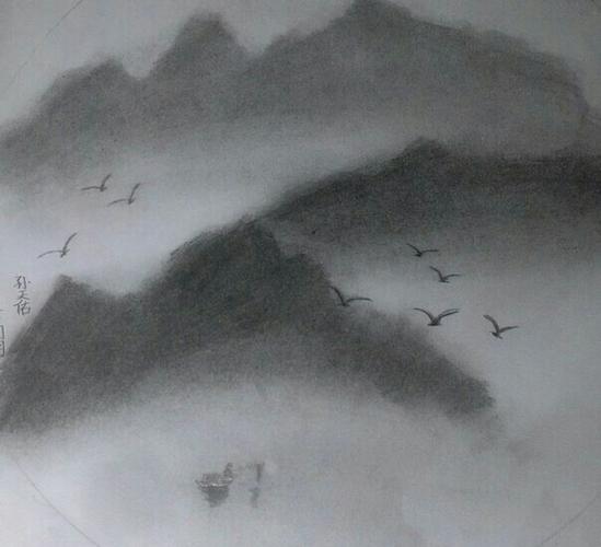 六年级学生美术课学习绘制"中国山水画"