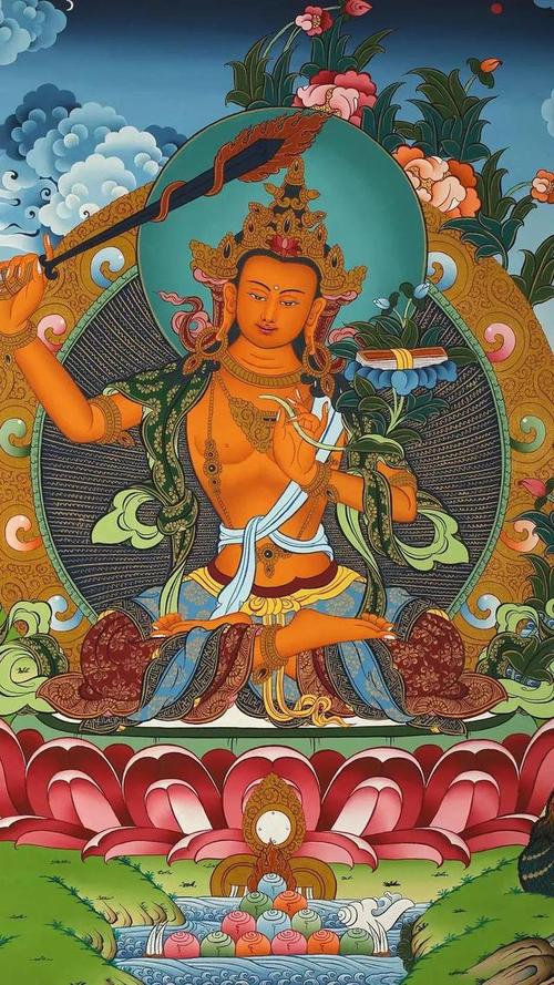 传奇大师扎西索朗作品文殊菩萨唐卡