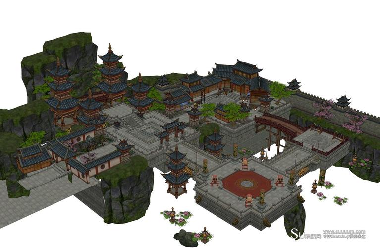 古建游戏场景su模型