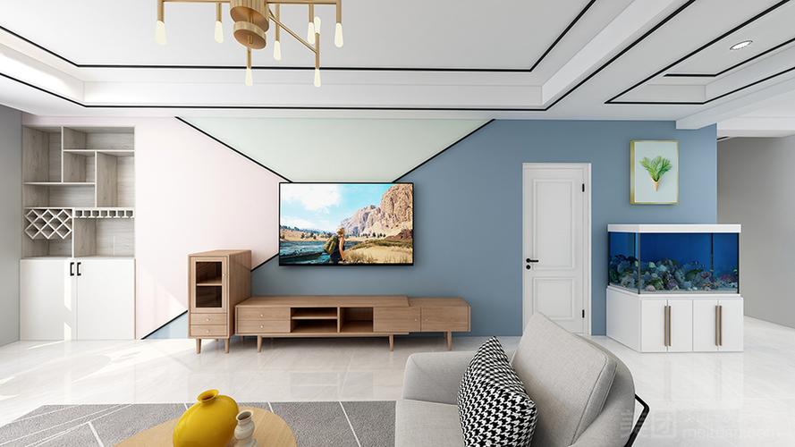 电视墙简单乳胶漆拼色,时尚感十足