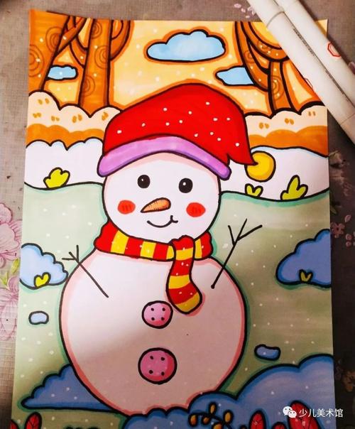 素材分享 | 40个简单漂亮的冬季主题创意儿童画,保证一学就会!